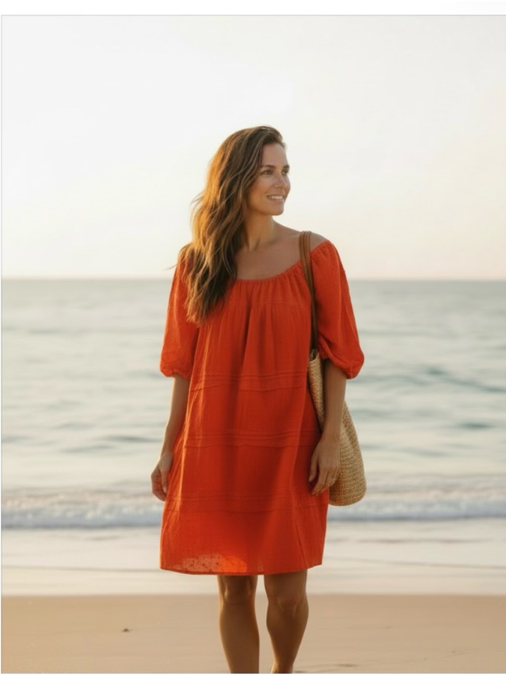 LOFT OrangeMini Dress with Puff Sleeves